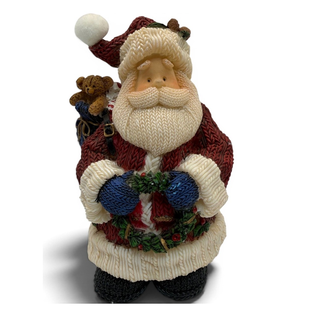 Vintage Knit Texture Sweater Santa Claus Figurine Wreath Toy Bag Teddy Bear